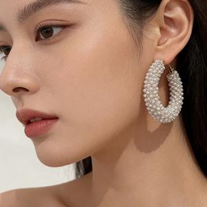 Boucles d'oreilles créoles en argent S925 avec perles d'imitation et zircon, bijoux de fête pour femmes, boucles d'oreilles tendance - Product Image 4