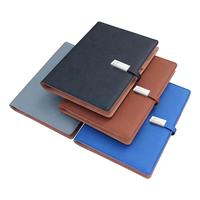 Carnet de notes exécutif en cuir PU avec logo personnalisé, format A5, batterie externe intégrée et câble de charge sans fil