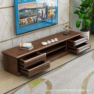 Solid Wood Tv Cabinet And <b>Coffee</b> <b>Table</b> Combination Modern Minimalist <b>Walnut</b> Wood Floor Standing Storage Living Room Set - Product Image 2