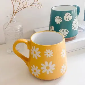 Papatya ipek tarama kahve kupalar gümrük göbek şekli seramik fincan çorba kupa renk sırlı dayanıklı seramik kahve kupa