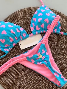 Nouveau maillot de bain bikini sexy à bretelles fines, couleur unie, dos nu, logo personnalisé, 2 pièces, pour femmes, plage, 2025 - Product Image 3
