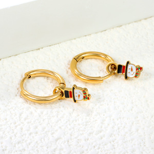 Christmas Snowman Stud <b>Earrings</b> Gold Hoop Cartoon Design Unisex Everyday Wear - Product Image 1