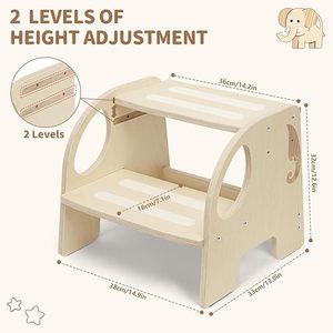 Taburete <span class=keywords><strong>de</strong></span> Madera para Niños, Taburete Infantil con Forma <span class=keywords><strong>de</strong></span> Elefante <span class=keywords><strong>de</strong></span> Dos Peldaños, Taburete para Niños para Baño, Dormitorio, Entrenamiento para Ir al Baño - Product Image 3