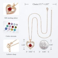 Collier pendentif cœur double délicat en rubis, pierre de naissance colorée du zodiaque, en argent sterling 925 plaqué or rose 18 carats