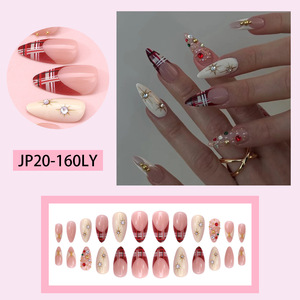 <span class=keywords><strong>Uñas</strong></span> Postizas <span class=keywords><strong>de</strong></span> Lujo para Navidad, 24 Piezas, Diseño a Cuadros Rojos, Estilo Francés, con Múltiples Diamantes Brillantes, <span class=keywords><strong>de</strong></span> Larga Duración, Cobertura Completa, Acrílicas - Product Image 2