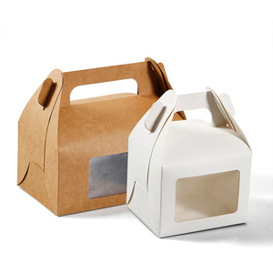 Boîte à gâteaux en papier Kraft jetable, emballage de poignée Portable, boîte à Dessert de boulangerie, vente en gros, fenêtre transparente personnalisée - Product Image 5