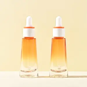 Cosmetic Packaging 30ml Double-layer Orange And White Circle Triangular Conical Glass Dropper Bottle For Essential Oil