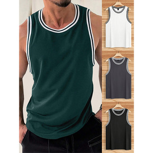 Débardeur Homme Sport Fitness Slim Fit Tricoté à Rayures Verticales Color Block Style Racer Taille Européenne pour le Commerce International - Product Image 2