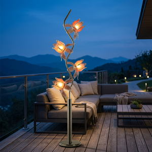 S-bend Golden Pole Lotus Floor Lamp Pink Acrylic <b>Lampshade</b> 4 Heads Soft Warm Floor Light for Bookstore Decor - Product Image 2