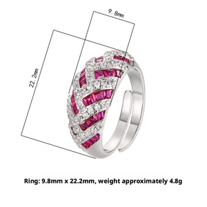 Fashion Jewelry Eco-friendly Copper Micro Pave Red Zircon Imitation Geometric Stone <b>Adjustable</b> Band <b>Ring</b> for Women - Product Image 2