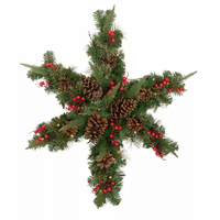 Guirlande de Noël pré-éclairée en forme d'étoile, avec pommes de pin, baies rouges, lumières LED blanc chaud, écologique, haute qualité, intérieur/extérieur