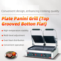 Équipement de cuisine professionnel, gril panini électrique à double plaque en acier inoxydable (plateau supérieur rainuré, plateau inférieur plat), prêt à l'emploi, 3,6 kW