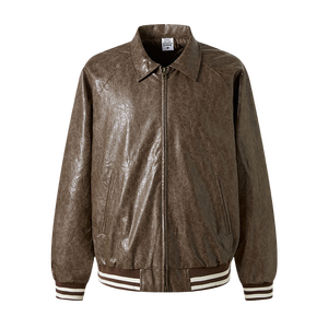 Veste en cuir PU pour homme, style streetwear, coupe-vent, poids lourd, pour l'hiver, personnalisée, couleur unie, motif brodé - Product Image 3