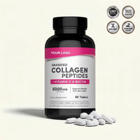 Comprimés de Collagène Peptides de Bovins Élevés en Pâturage Haute Puissance 6000mg avec Biotine et Vitamine C pour la Soutien des Cheveux, de la Peau et des Ongles – Marque Privée OEM