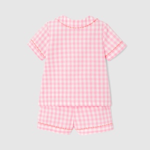 Casual Style Baumwolle Kurzarm Shirts Shorts Set Pink Plaid Kinder Sommernacht Nachtwäsche Mädchen Pyjamas - Product Image 2