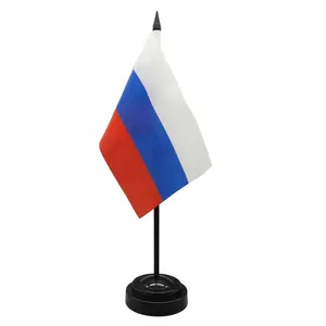 Nuoxin kustom poliester kecil negara Mini nasional Rusia bendera meja kantor kustom bendera dengan basis berdiri