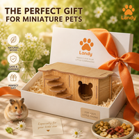 Maison en bois verticale pour hamster à 2 étages, villa pour animaux de compagnie avec échelle en forme de nuage et base imperméable pour l'aménagement de cage