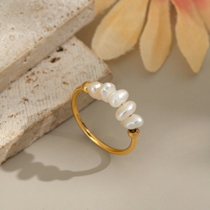 Anello X&L Siez <span class=keywords><strong>7</strong></span> in Acciaio Inossidabile con Perle Naturali Eleganti per Donne, Placcato in Oro 18K PVD, Gioiello Charm per Uso Quotidiano, Vendita all'Ingrosso - Product Image 4
