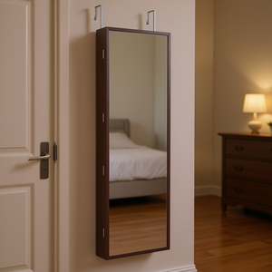 DB Wholesale - Gabinete de Joyería con Espejo para Montar en Pared o Puerta, 47.05 Pulgadas, Organizador de Almacenamiento de Madera Marrón - Product Image 2