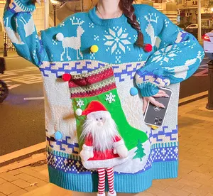 חורף נשים של סוודרים משלוח גודל loose fit ארוך חג המולד גרב כיס סוודר למבוגרים נשים