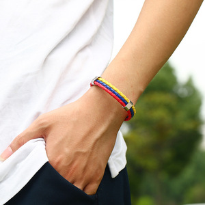 กำไลข้อมือสแตนเลสสตีลชุบสีธงชาติสไตล์พังก์สำหรับทุกเพศ เหมาะสำหรับเชียร์ฟุตบอล ของขวัญกำไลข้อมือ - Product Image 3