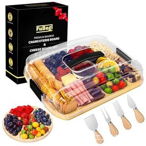 FuBeg Premium Bamboo Charcuterie Board <b>Cheese</b> <b>Set</b> With Lid And <b>Knives</b> For Serving Snacks And Appetizers - Product Image 1