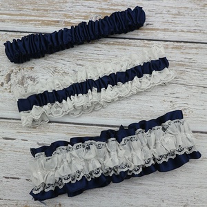 Jarretelles ruban en Satin <span class=keywords><strong>bleu</strong></span> foncé, vêtement élastique et sexy pour femmes, ceinture de jarretelles pour fête et mariage, une pièce - Product Image 1