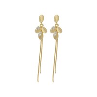 Boucles d'oreilles tendance chic et élégantes pour femmes, style français, douces, avec pierres œil-de-chat et pompons en forme de feuille de fleur