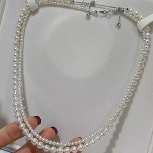 custom wholesale Double Layer Freshwater Pearl Necklace 3-4mm Round + 5-6mm Near Round Teardrop Pearl Two Strand Women <b>Choker</b> - Product Image 2