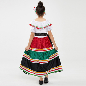Vestido Largo Clásico Estilo Folclórico Mexicano para Niña, Disfraz de Halloween, Vestido Tradicional con Hombros Descubiertos para Baile - Product Image 5