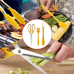 Plump Stainless Steel Tongs Silicone Brush Kitchen Scissors 3 Piece Set Heat Resistant Cooking Tool Set - Product Image 2