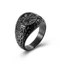 Bague en acier inoxydable 14,5 mm, argent et noir, motif boussole nordique viking, symbole culturel, bague de doigt en acier inoxydable 730