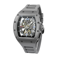 Montre mécanique automatique squelette tonneau pour homme, boîtier en acier inoxydable massif, étanche 5 ATM, mouvement ajouré – Meilleure vente