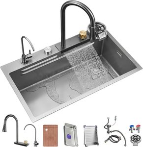 Lavello da <span class=keywords><strong>Cucina</strong></span> in Acciaio Inossidabile con Rubinetto, Valvola in Ottone, Vasca Singola Quadrata Moderna Multifunzionale Saldabile - Product Image 6