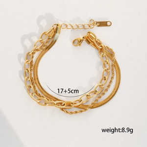 Ensemble de cinq bracelets tendance avec un design de chaîne en métal plaqué or véritable 18 carats en acier inoxydable 304, bracelet décontracté pour tous les jours - Product Image 4