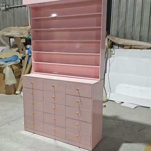 Meubles de salon de beauté, armoire de présentation <span class=keywords><strong>en</strong></span> bois orange, étagère moderne de luxe pour vernis à <span class=keywords><strong>ongles</strong></span>, étagères de salon avec tiroirs de rangement et éclairage - Product Image 4