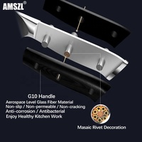 AMSZL Lot de 5 couteaux de cuisine en acier damas de haute qualité 67 couches 4 couteaux avec porte-couteau magnétique et manche G10