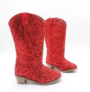 2024 nouveau bling enfants garçons fermeture éclair midi chausson western cowboy talon neige bottes enfants filles hiver paillettes chevalier bottes