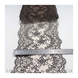 Vivid 20cm Chantilly Embroidery Black Flowers <strong>Lace</strong> Trim Polyester <strong>Fabric</strong> Nude Mesh <strong>Laces</strong> For Dresses - Product Image 1