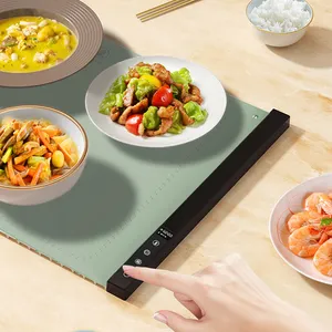 Nampan penghangat makanan rumah tangga, papan penghangat makanan silikon ukuran besar dapat dilipat 110V untuk piring hangat