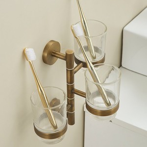 Standard Pa <b>Wall</b> Mounted <b>Toothbrush</b> Cup <b>Holder</b> 3 Cup Antique Bronze Oral Hygiene Storage Rack - Product Image 2