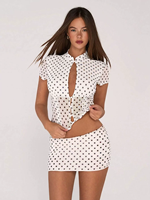 Nouvelle Collection Printemps 2026 : Ensemble Jupe et Haut Élégant pour Femme, Col Rond, Imprimé Pois Ondulés, Manches Courtes
