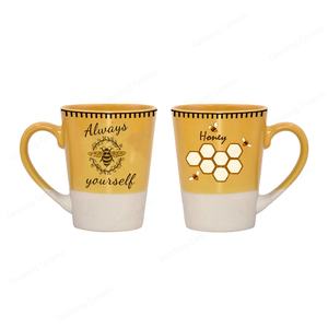 Taza de cerámica esmaltada con diseño personalizado, taza de café de abeja y miel, Color amarillo - Product Image 3