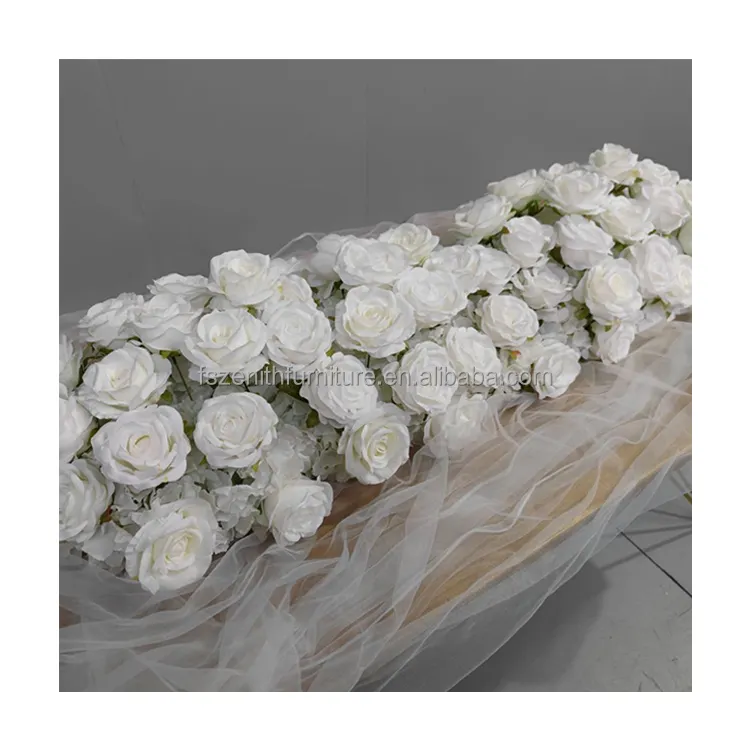 Evento Arreglo floral Pasillo artificial Corredor de flores de seda para mesa de Navidad Rosa blanca Pasarela DE BODA Fila de flores