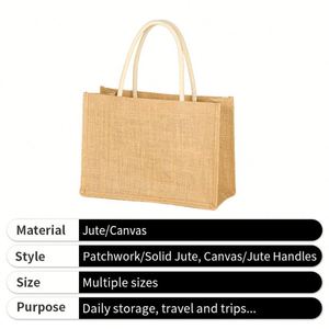 Sacs en jute élégants, grande capacité, plusieurs tailles, carrés, durables, résistants à l'abrasion, sacs en jute pour femmes - Product Image 3