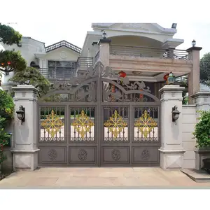 Guangdong Luxurious Big Home Sliding Front Grill Compound Boundary Wall Aluminum Gate Design Fencing Gates with Light