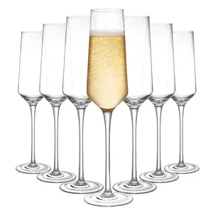 260 Ml 8.8 Oz Classy Champagne Flutes - Hand Blown Crystal Champagne Glasses Set Of 8 Elegant Flutes