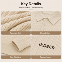 IKDEER – Nouveau polo tricoté à manches longues pour homme, en mélange coton-lin, maille torsadée côtelée, couleur avoine – Fabrication usine