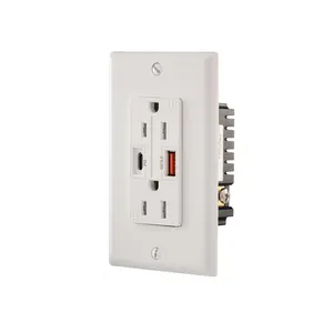 Shanghai Linsky 125V 15A Dual USB Type A Quick Charge 3.0 en Type C Power Levering Outlet met TR, muur plaat inbegrepen, wit