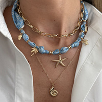 Collier pendentif étoile de mer et conque style vacances océaniques, collier ras du cou superposé avec écharpe, accessoires pour femmes